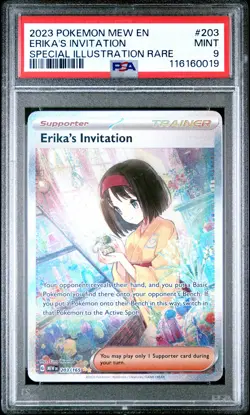 2023 POKEMON MEW EN-151 SPECIAL ILLUSTRATION RARE #203 ERIKA'S INVITATION PSA 9 - Image 1
