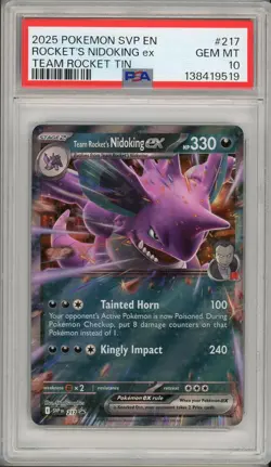 2025 Pokemon SWSH Black Star Promo Team Rocket's Nidoking Ex Tin #217 PSA 10 - Image 1