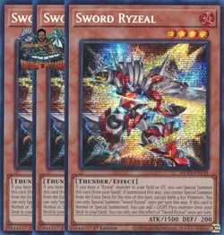 Yugioh! 3x Sword Ryzeal MP25-EN118 Prismatic Secret Rare 1st Ed NM - Image 1