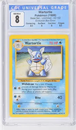 1999 POKEMON WARTORTLE BASE SET EVOLUTION BOX ERROR CGC 8 W/ SUBGRADES #42 - Image 1