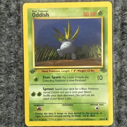 Vintage Pokemon TCG Oddish Jungle 1st Edition 58/64 Grass Common MP WOTC Card - Image 1