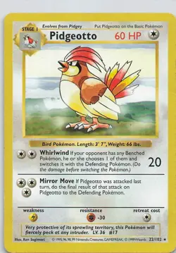 Pidgeotto 22/102 Rare Regular Base Set Unlimited Pokemon English MP - Image 1
