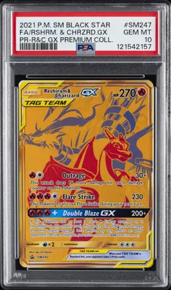 2021 POKEMON SM BLACK STAR PROMO #SM247 FULL ART/RESHIRAM & CHARIZARD GX PSA 10 - Image 1