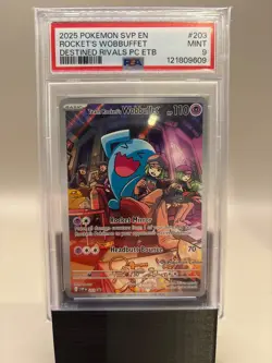 PSA 9 Mint - Rocket's Wobbuffet #203 Pokemon Center Destined Rivals ETB Promo, G - Image 1