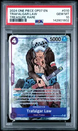 2024 ONE PIECE OP07-500 YEARS IN THE FUTURE TREASURE RARE TRAFALGAR LAW PSA 10 - Image 1