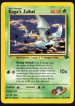 Koga's Zubat 83/132 Gym Challenge Pokemon TCG Card NM - Image 1