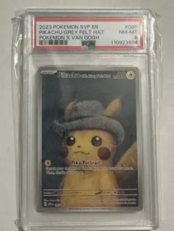 2023 Pokemon SVP EN x Van Gogh #085 Pikachu/Grey Felt Hat PSA 8 NM-MT - Image 1