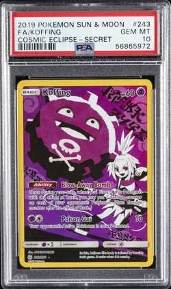 2019 POKEMON SUN & MOON COSMIC ECLIPSE SECRET #243 FULL ART/KOFFING PSA 10 - Image 1