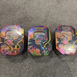 Pokemon TCG Mega Charizard X EX Tin Sealed 4 Booster Packs New x3 - Image 1