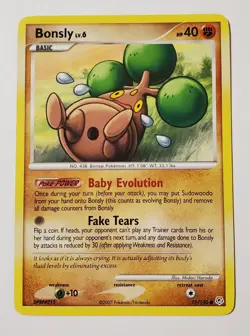 Pokemon TCG Booty Hole Bonsly Diamond and Pearl 71/130 Regular 40 HP English - Image 1