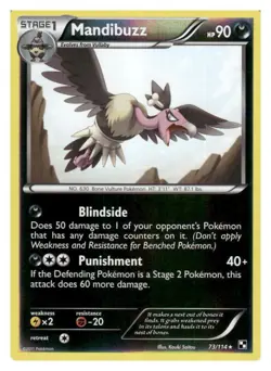Mandibuzz 73/114 Rare Black & White Pokemon Reverse Holo Lightly Played - Image 1