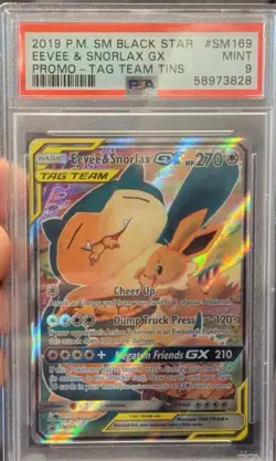 PSA 9 2019 POKEMON EEVEE & SNORLAX GX SM169 BLACK STAR PROMO HOLO TAG TEAM - Image 1