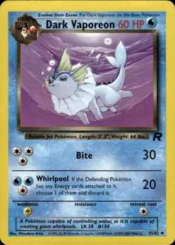 Dark Vaporeon Uncommon Team Rocket 45/82 Water Unlimited Pokemon Card - Image 1