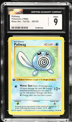 CGC 9 MINT Poliwag 59/102 1st Edition Shadowless Base Set Pokemon Card - Image 1