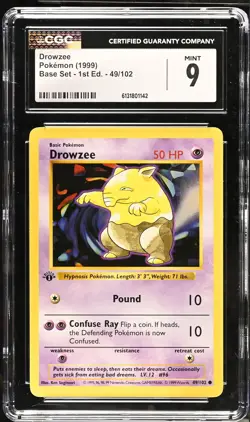 CGC 9 MINT Drowzee 49/102 1st Edition Shadowless Base Set Pokemon Card - Image 1