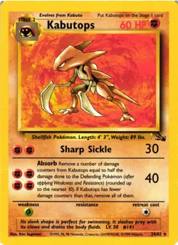 Pokemon TCG Kabutops Fossil 24/62 Regular Unlimited Rare DMG - Image 1