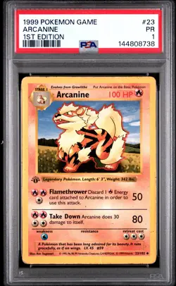 1999 POKEMON GAME 1ST EDITION #23 ARCANINE PSA 1 - Image 1
