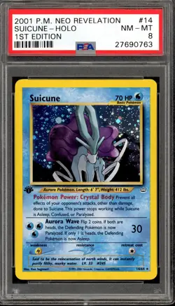 2001 Pokemon Neo Revelation 1st Edition 14 Suicune Holo PSA 8 Near Mint - Image 1