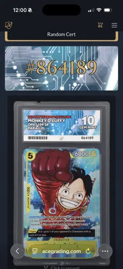 One Piece TCG - Monkey.D.Luffy OP07-109 SR Alt Art - ACE 10 PERFECT SUBGRADES - Image 5