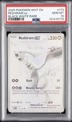 2025 POKEMON WHT EN-WHITE FLARE BLACK WHITE RARE #173 RESHIRAM EX PSA 10 - Image 1