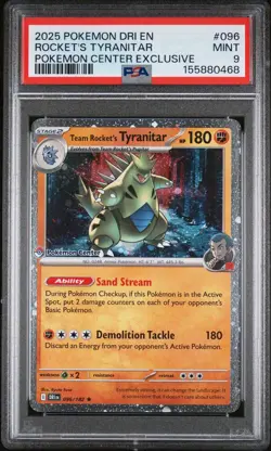 Pokemon Destined Rivals Team Rocket's Tyranitar #96 Pokemon Center Stamp PSA 9 - Image 1