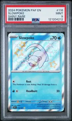 PSA 9 Mint Slowpoke Shiny Rare 116/091 2024 Pokemon PAF EN TCG - Image 1