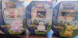 2022 Pokemon GO Tins Set of ALL 3 Pikachu Blissey Snorlax FACTORY SEALED - Image 1