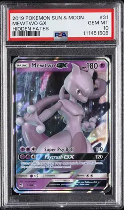 2019 POKEMON SUN & MOON HIDDEN FATES #31 MEWTWO GX PSA 10 - Image 1