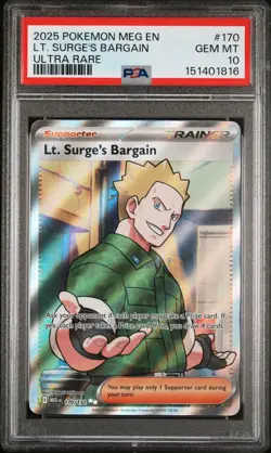 PSA 10 Lt. Surge's Bargain 170/132 Ultra Rare UR Pokemon Mega Evolution 2025 - Image 1