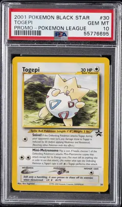 2001 POKEMON PROMO BLACK STAR POKEMON LEAGUE #30 TOGEPI PSA 10 - Image 1