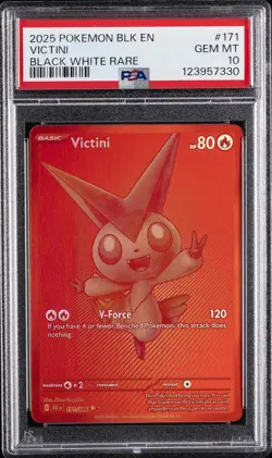2025 POKEMON BLK EN-BLACK BOLT BLACK WHITE RARE #171 VICTINI PSA 10 - Image 1