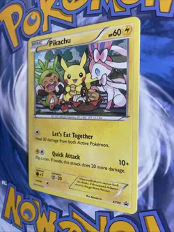 Pokemon XY Black Star Promo XY95 Pikachu ( Sylveon + Chespin ) Holo LP Card - Image 3