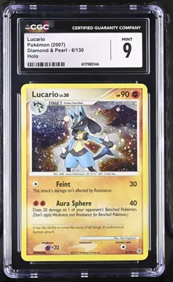 CGC 9 MINT Lucario 2007 Diamond & Pearl 6/130 Holo Pokemon Card - Image 1