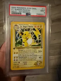 Pokemon Lt. Surge's Raichu Gym Challenge 1st Edition Holo Rare #11 PSA 9 Mint - Image 1