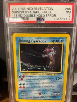 PSA 7 2001 1st Edition Shining Gyarados Double Holo Error Neo Revelation Pokemon - Image 1
