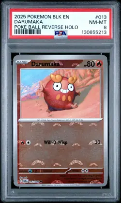 2025 POKEMON BLK EN-BLACK BOLT POKE BALL REVERSE HOLO #013 DARUMAKA PSA 8 - Image 1