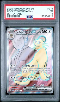 2025 POKEMON DRI EN-DESTINED RIVALS ULTRA RARE TEAM ROCKET'S PERSIAN EX PSA 5 - Image 1
