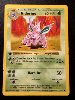 1st Edition Shadowless Nidorino 37/102 Base Set Pokemon Card Rare HP - Image 1