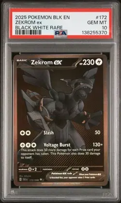 2025 POKEMON BLK EN-BLACK BOLT #172 ZEKROM ex BLACK WHITE RARE - PSA 10 - Image 1