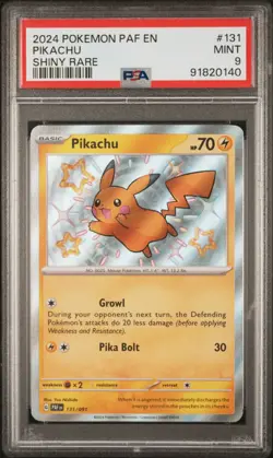 PSA 9 MINT Pikachu 131/091 Paldean Fates Shiny Pokemon Card Holo Rare - Image 1