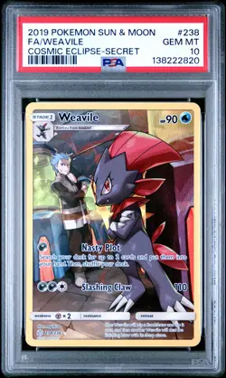 2019 POKEMON SUN & MOON COSMIC ECLIPSE SECRET #238 FULL ART/WEAVILE PSA 10 - Image 1