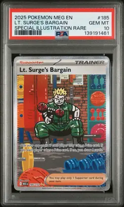 2025 Pokemon Mega Evolution #185/132 Lt. Surge's Bargain PSA 10 - Image 3