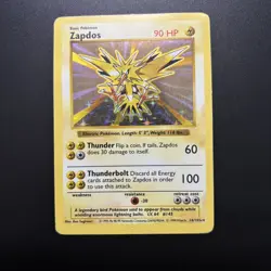 Zapdos 16/102 Holo Rare 1999 Base Set (Shadowless) Pokemon English WOTC HP - Image 1