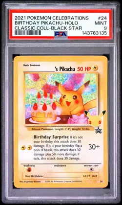 Birthday Pikachu Holo 24 Celebrations Classic Collection Pokemon PSA 9 *135 - Image 1