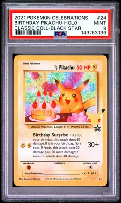 Birthday Pikachu Holo 24 Celebrations Classic Collection Pokemon PSA 9 *139 - Image 1