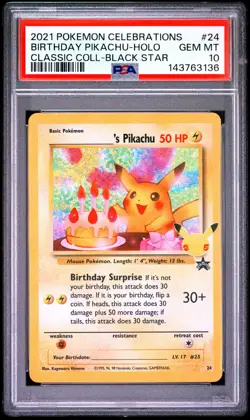 Birthday Pikachu Holo 24 Celebrations Classic Collection Pokemon PSA 10 *136 - Image 1