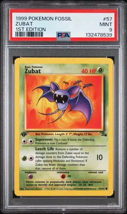1999 POKEMON FOSSIL 1ST EDITION #57 ZUBAT PSA 9 - Image 1