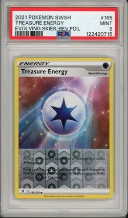 2021 Pokemon Evolving Skies Treasure Energy Reverse Holo Foil #165 PSA 9 - Image 1