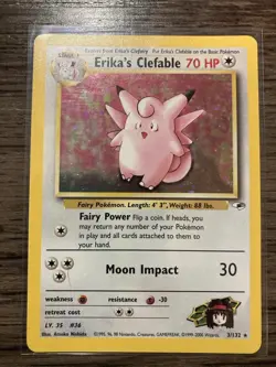 2000 Pokemon Gym Heroes Erika’s Clefable 3/132 Holo NM-LP Rare Vintage Card - Image 1