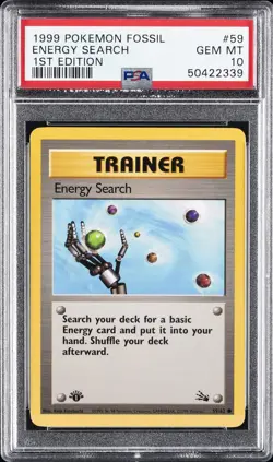 1999 POKEMON FOSSIL 1ST EDITION #59 ENERGY SEARCH PSA 10 - Image 1
